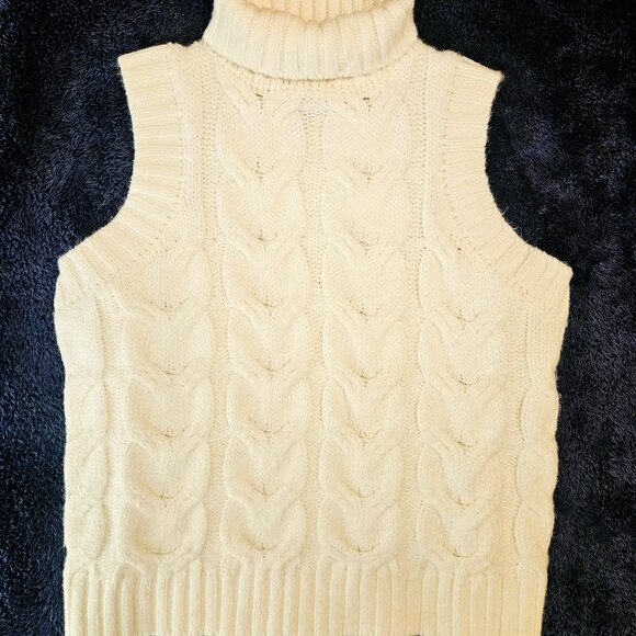 Forever 21 Women's White Sleeveless Sweater Vest High Collar Cable Knit Size S - Picture 4 of 5